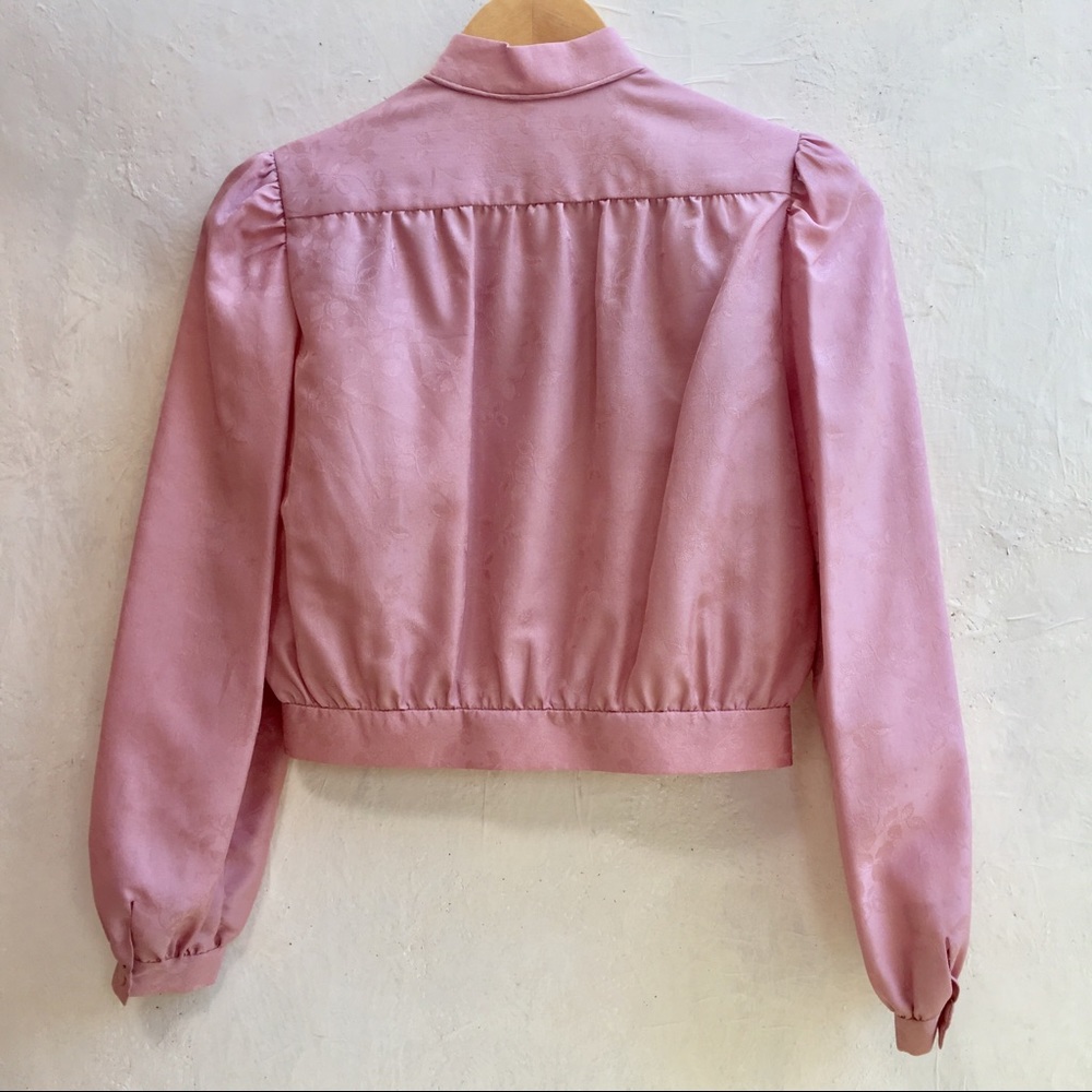 Vintage 80s Pink Button Top Tie Jacket Puff Sleeve - Picture 3 of 8
